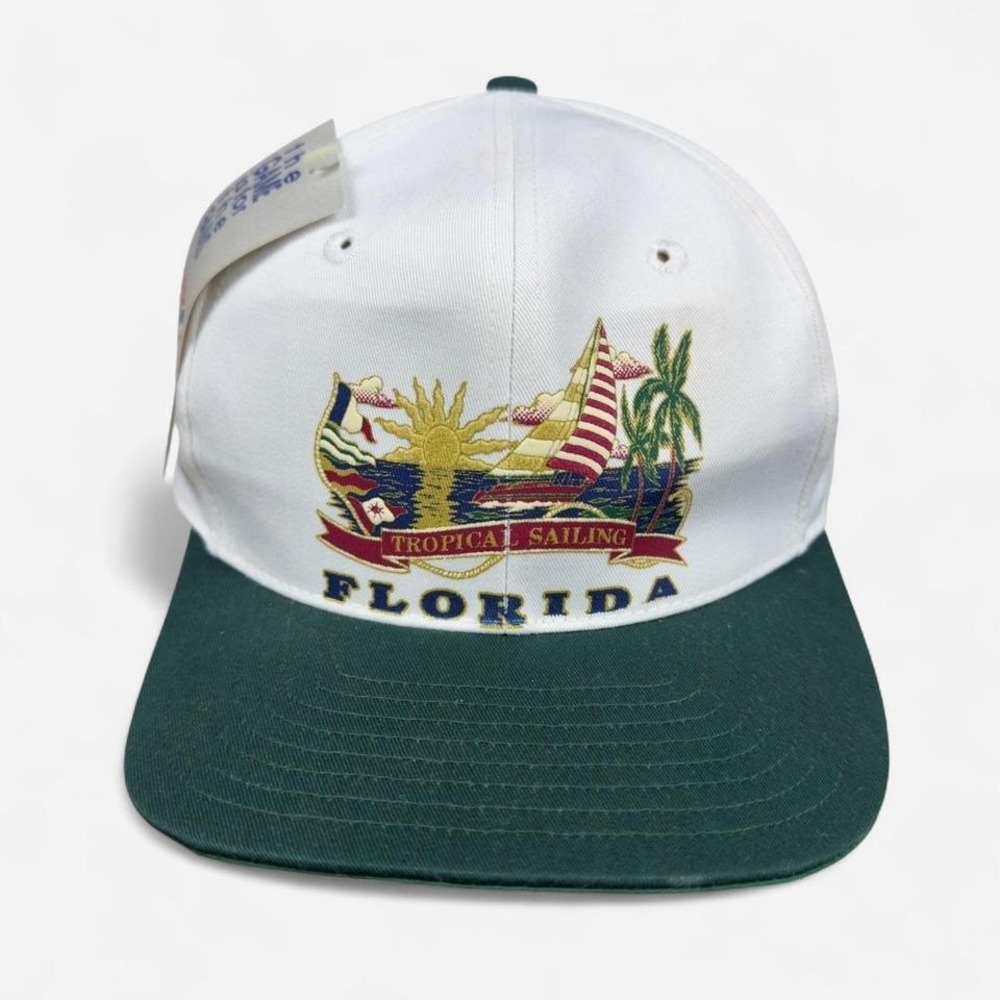 Vintage The Game Florida Tropical Sailing Hat‎ OS Green White Tourist Deadstock